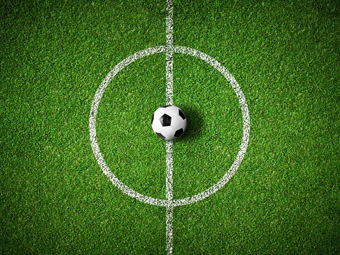 soccer field center and ball top view background